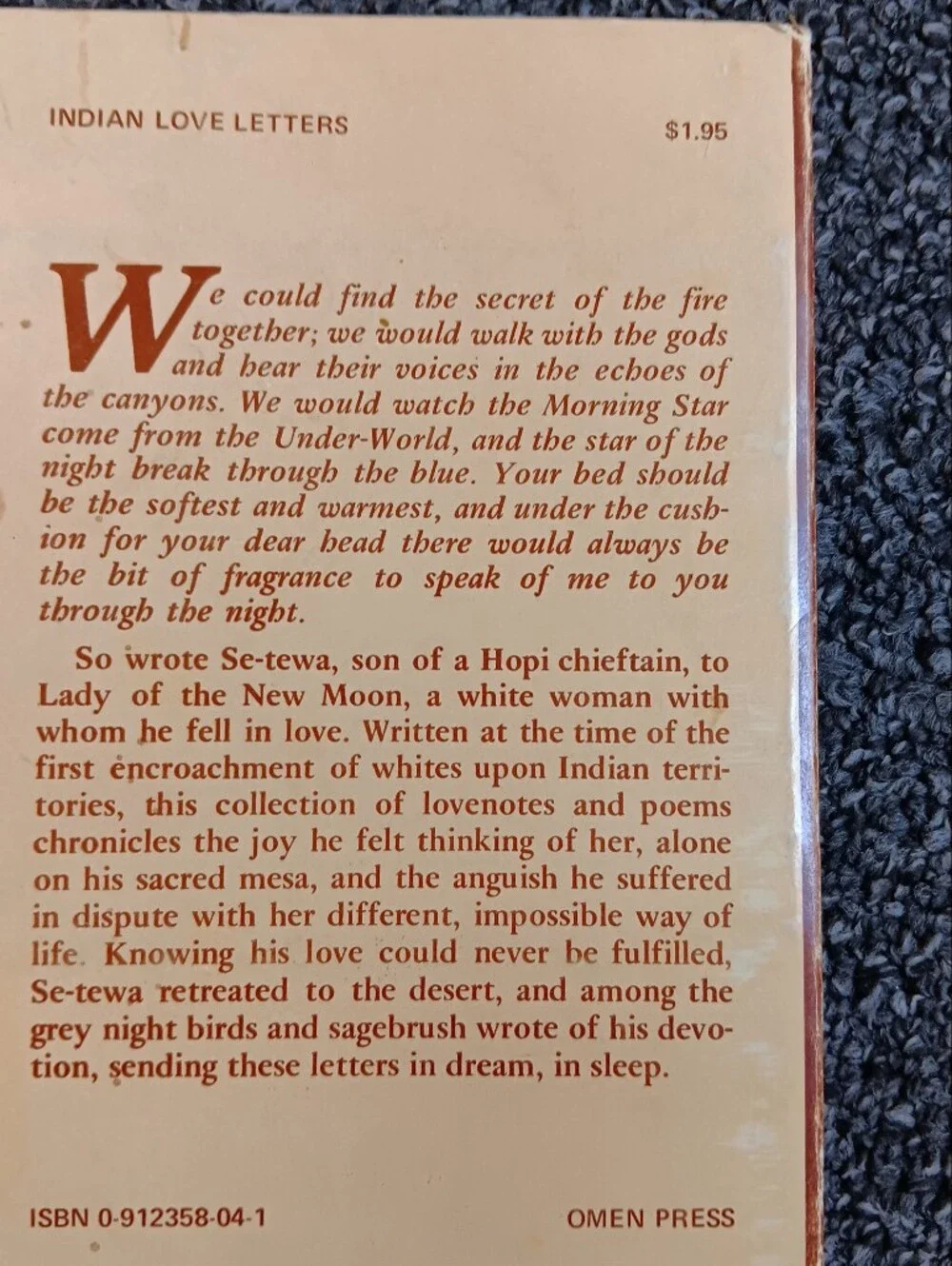 1972 Indian Love Letters Paperback Book, Hopi Native American Romance Novel VTG